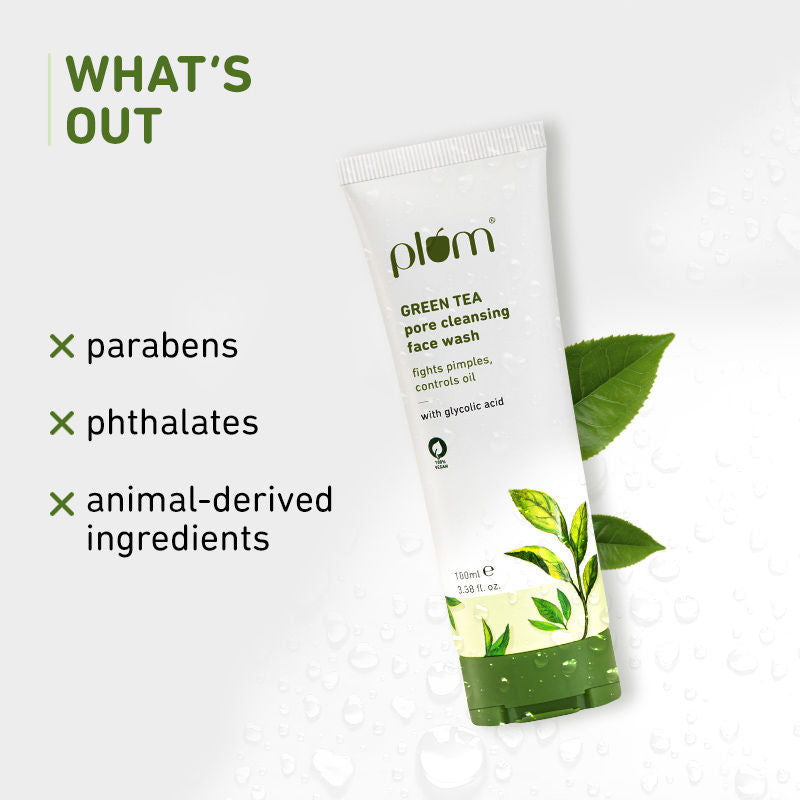 Plum Green Tea Pore Cleansing Face Wash With Glycolic Acid - Fights Acne & Oil For Clear Skin