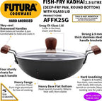 Hawkins Futura Hard Anodised Fish Fry Kadhai 26 cm Diameter 2.5 L with Lid (AFFK25G)
