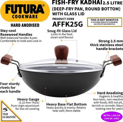 Hawkins Futura Hard Anodised Fish Fry Kadhai 26 cm Diameter 2.5 L with Lid (AFFK25G) Main Image