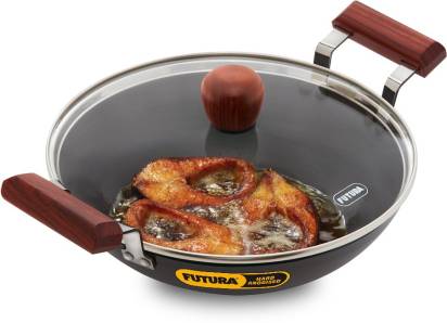 Hawkins Futura Hard Anodised Fish Fry Kadhai 26 cm Diameter 2.5 L with Lid (AFFK25G)