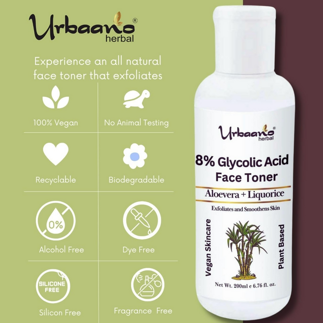 Urbaano Herbal 8% Glycolic Acid Toner For Glowing Skin Main Image