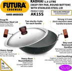 Hawkins Futura Hard Anodised Kadhai 22 cm Diameter with Lid 1.5 L (AK15S)