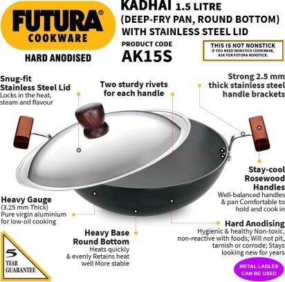 Hawkins Futura Hard Anodised Kadhai 22 cm Diameter with Lid 1.5 L (AK15S) Main Image