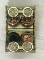 SK Mithaii | Assorted 4 Designed Jar Dry Fruit Tray | Almonds | Apricots | Figs | Black Resins