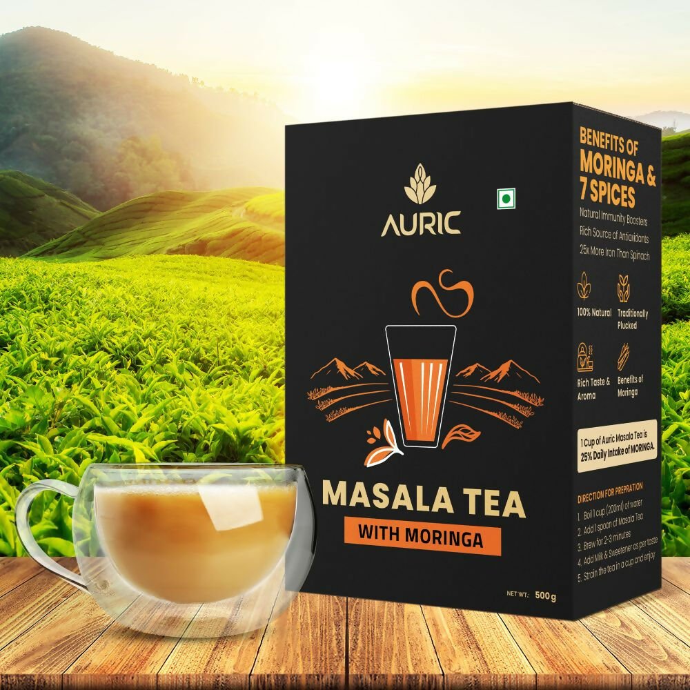 Auric Kadak Moringa Masala Tea - Black Tea from Assam & Darjeeling with Real Spices (Cardamom, Ginger, Black Pepper)