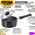 Hawkins Futura Sauce Pan 16 cm Diameter with Lid 1.5 L (AS15S)