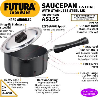 Hawkins Futura Sauce Pan 16 cm Diameter with Lid 1.5 L (AS15S)