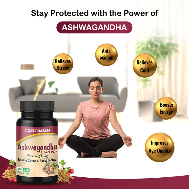 Jagat Pharma Ashwagandha Capsules | Helps Relieve Stress and Anxiety Main Image