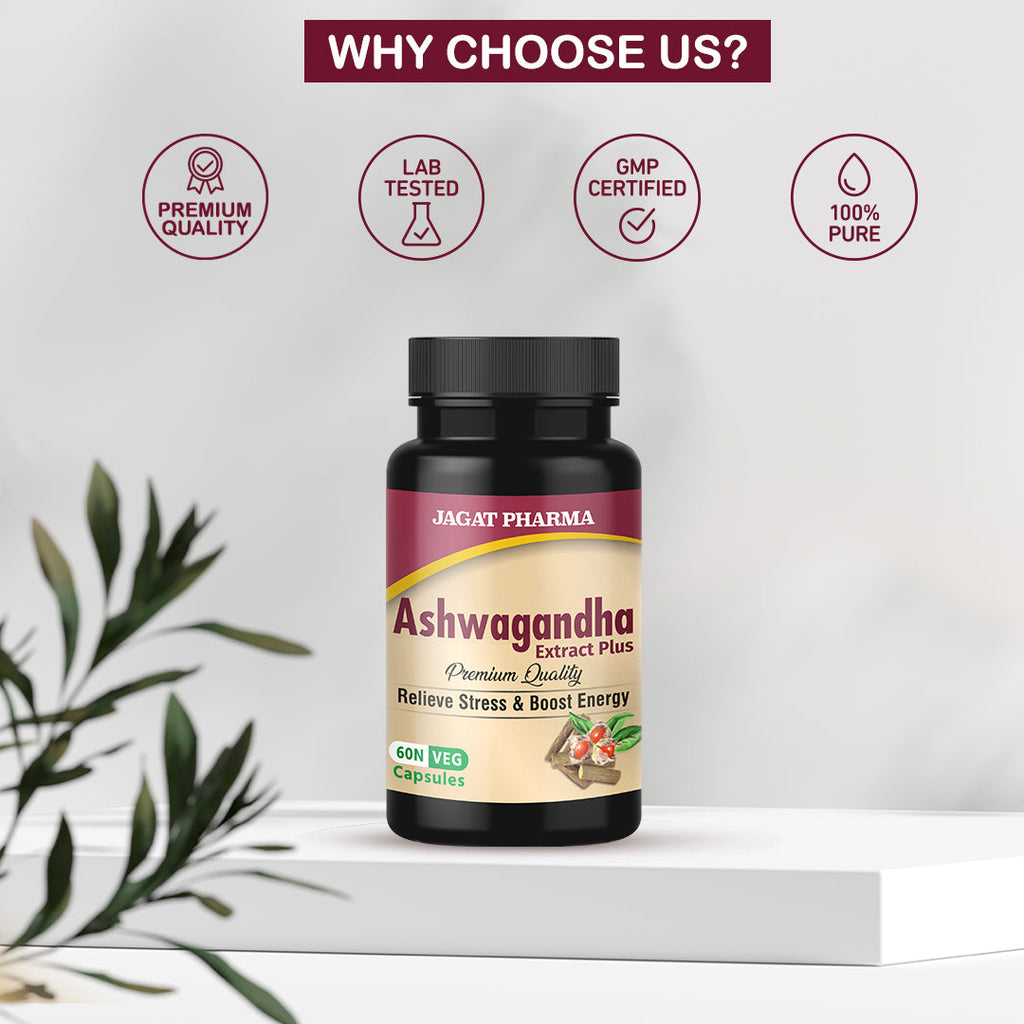 Jagat Pharma Ashwagandha Capsules | Helps Relieve Stress and Anxiety