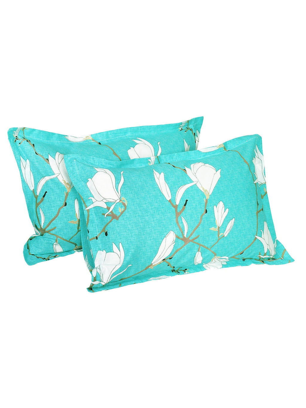 Story@home Sea Green & White Floral 152 TC Cotton 1 Queen Bedsheet with 2 Pillow Covers