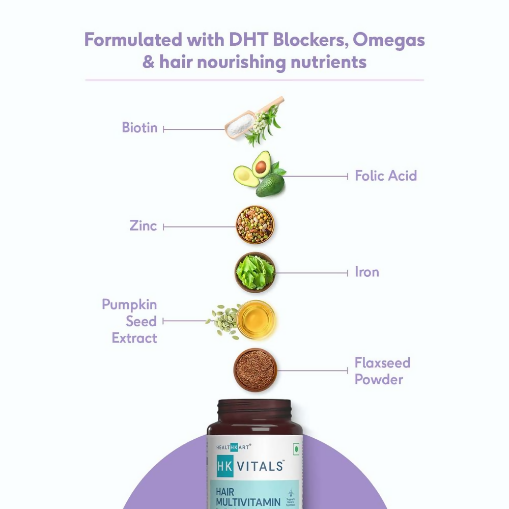 HK Vitals Hair Multivitamin Capsules, Supports Keratin Synthesis & Helps Reduce Hair Fall