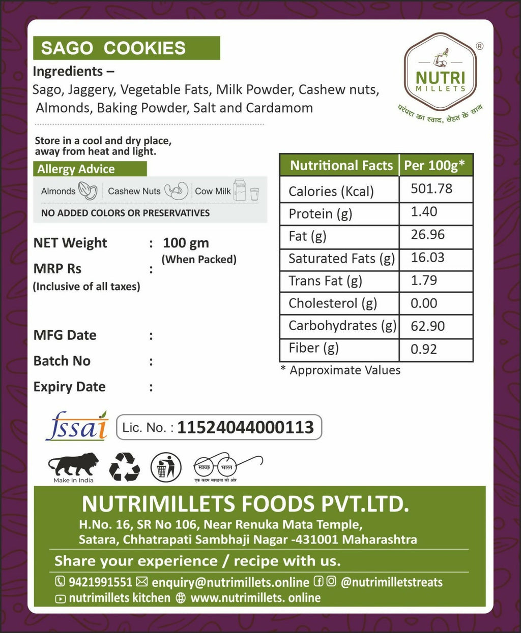 Nutrimillets Sago Cookies