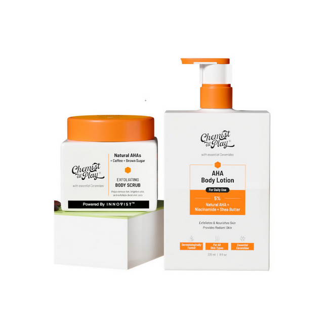 Chemist At Play Exfoliating Body Scrub + AHA Body Lotion Combo Hover Image