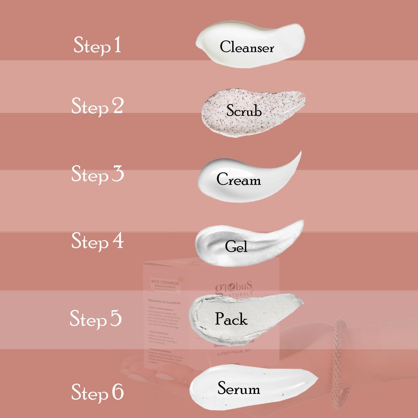 Globus Naturals Rice Ceramide 6 Step Facial Kit For Korean Glass Skin