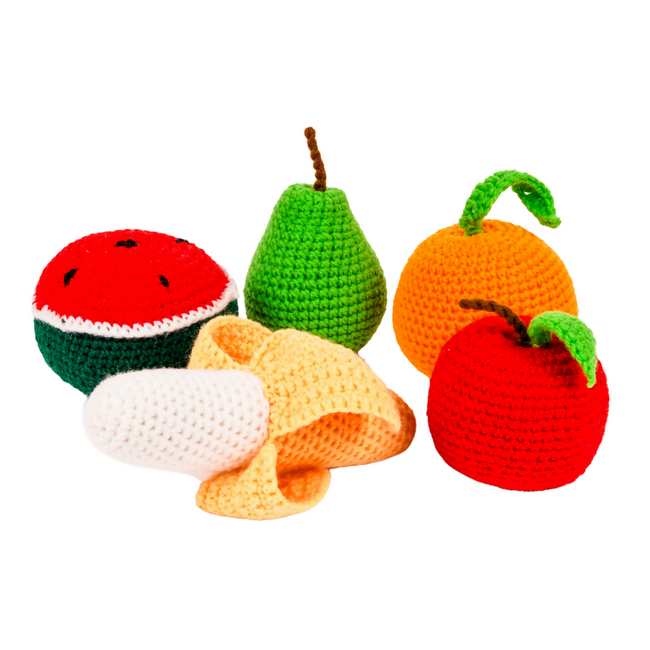 Nesta Toys Crochet Fruit Toys, Pretend Play Plush Toys for Kids, Stuffed Toys for Babies (5 Pcs) Hover Image