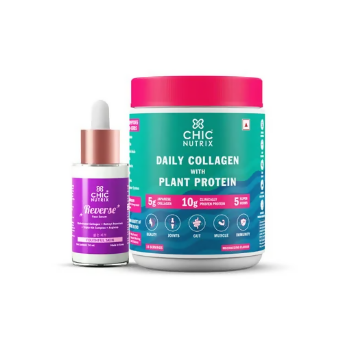 Chicnutrix Korean Wrinkle Reduction Routine Combo - Daily Collagen + Reverse Anti-aging Serum