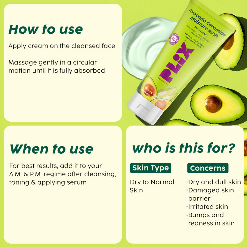 PLIX The Plant Fix Avocado 1% Ceramide Moisture Rush Barrier Repair Cream With SPF 20