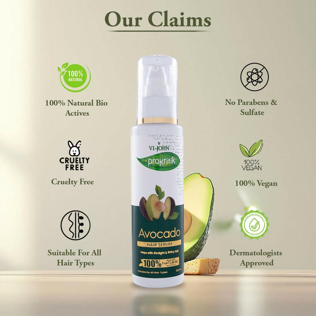 VI-JOHN Prakritik Avocado Hair serum Prevents dryness & Adds shine, 100% Natural Bio-Actives