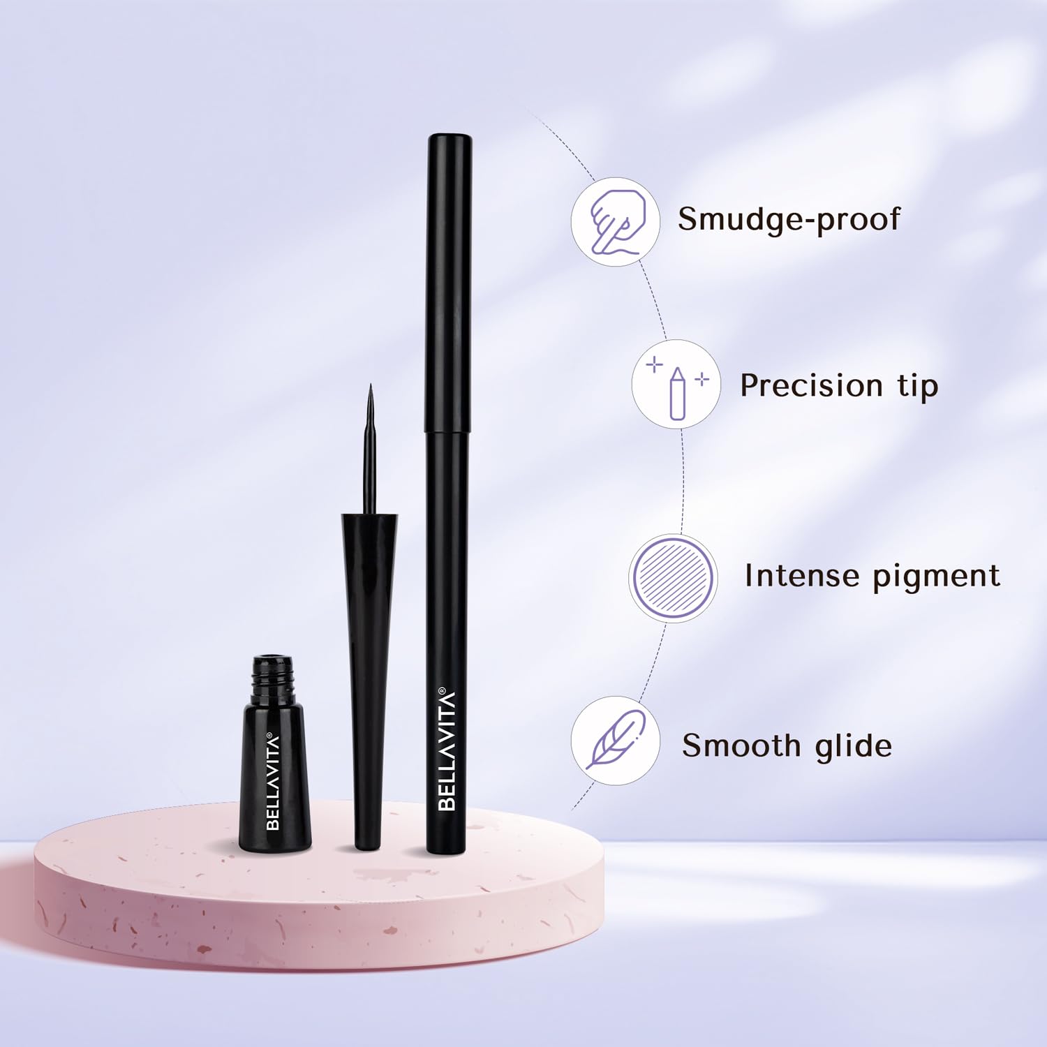 BELLAVITA Intense Drama Waterproof Eyeliner, Black, Matte Finish, Smudge - Proof, Fast - Drying, Felt Tip Applicator, Enriched with Biotin, 3.5 ml - Vamzn#