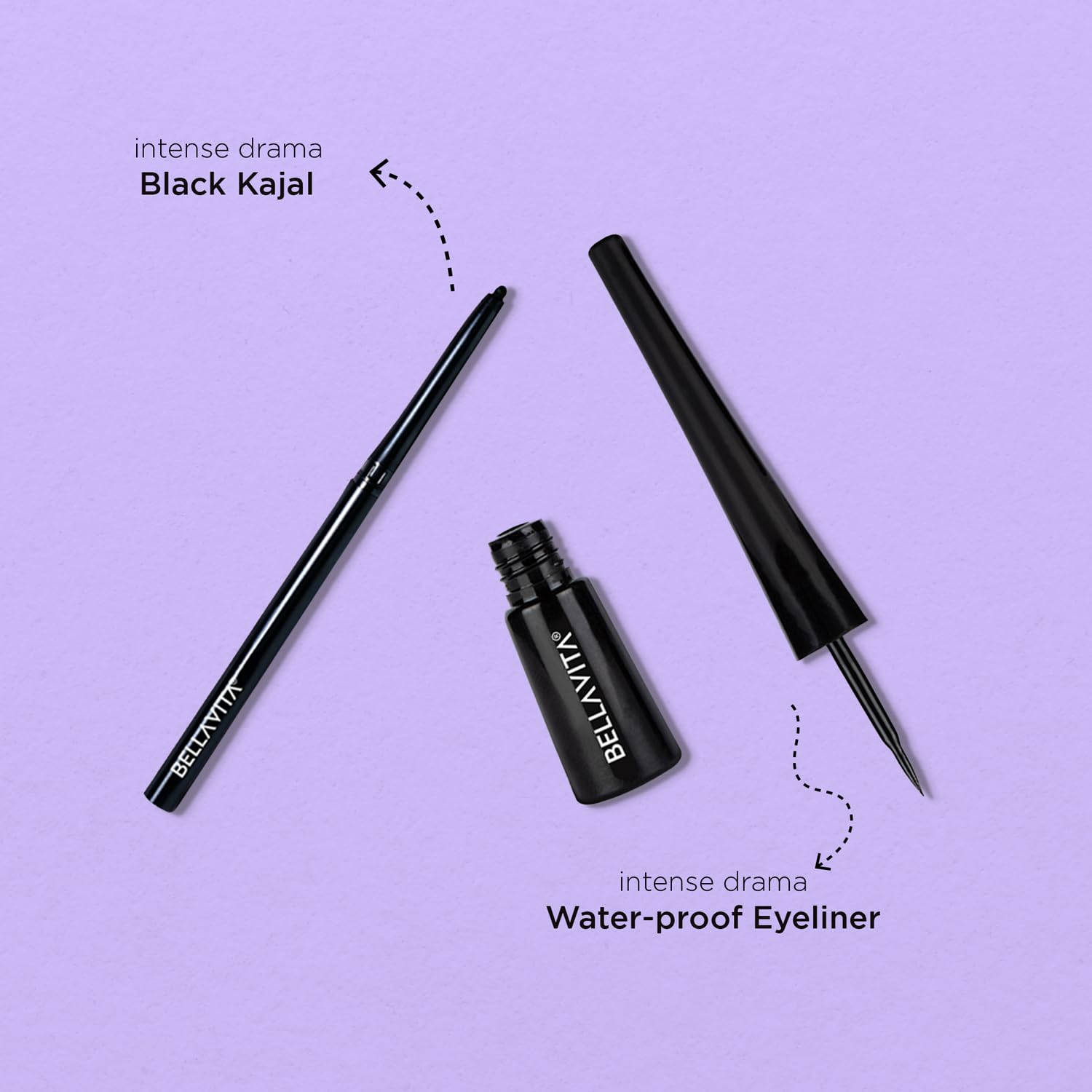 BELLAVITA Intense Drama Waterproof Eyeliner, Black, Matte Finish, Smudge - Proof, Fast - Drying, Felt Tip Applicator, Enriched with Biotin, 3.5 ml - Vamzn#
