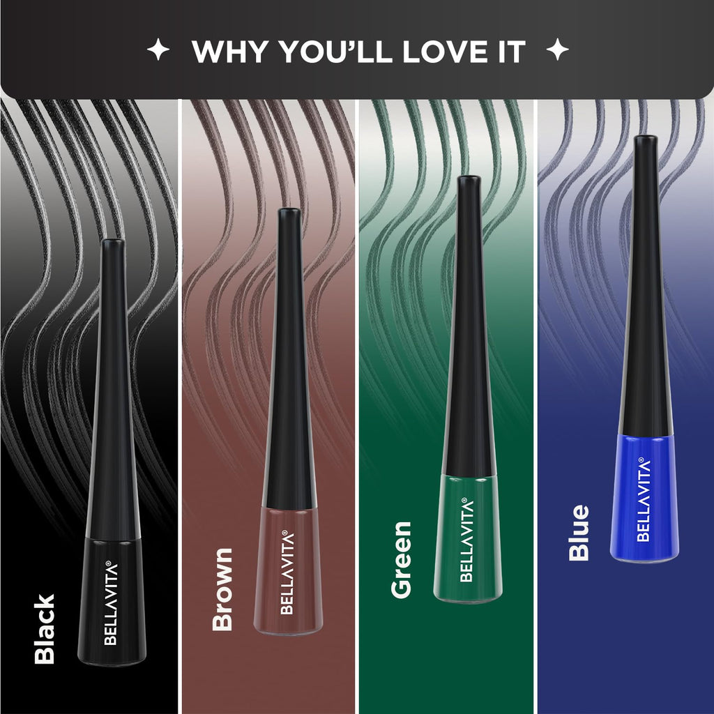 BELLAVITA Intense Drama Waterproof Eyeliner, Black, Matte Finish, Smudge - Proof, Fast - Drying, Felt Tip Applicator, Enriched with Biotin, 3.5 ml - Vamzn#