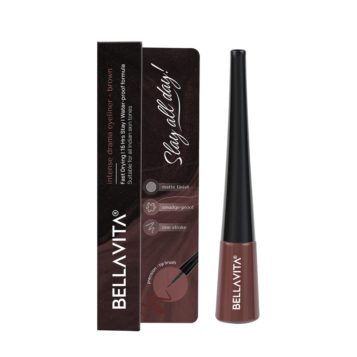 BELLAVITA Intense Drama Waterproof Eyeliner, Black, Matte Finish, Smudge - Proof, Fast - Drying, Felt Tip Applicator, Enriched with Biotin, 3.5 ml - Vamzn#
