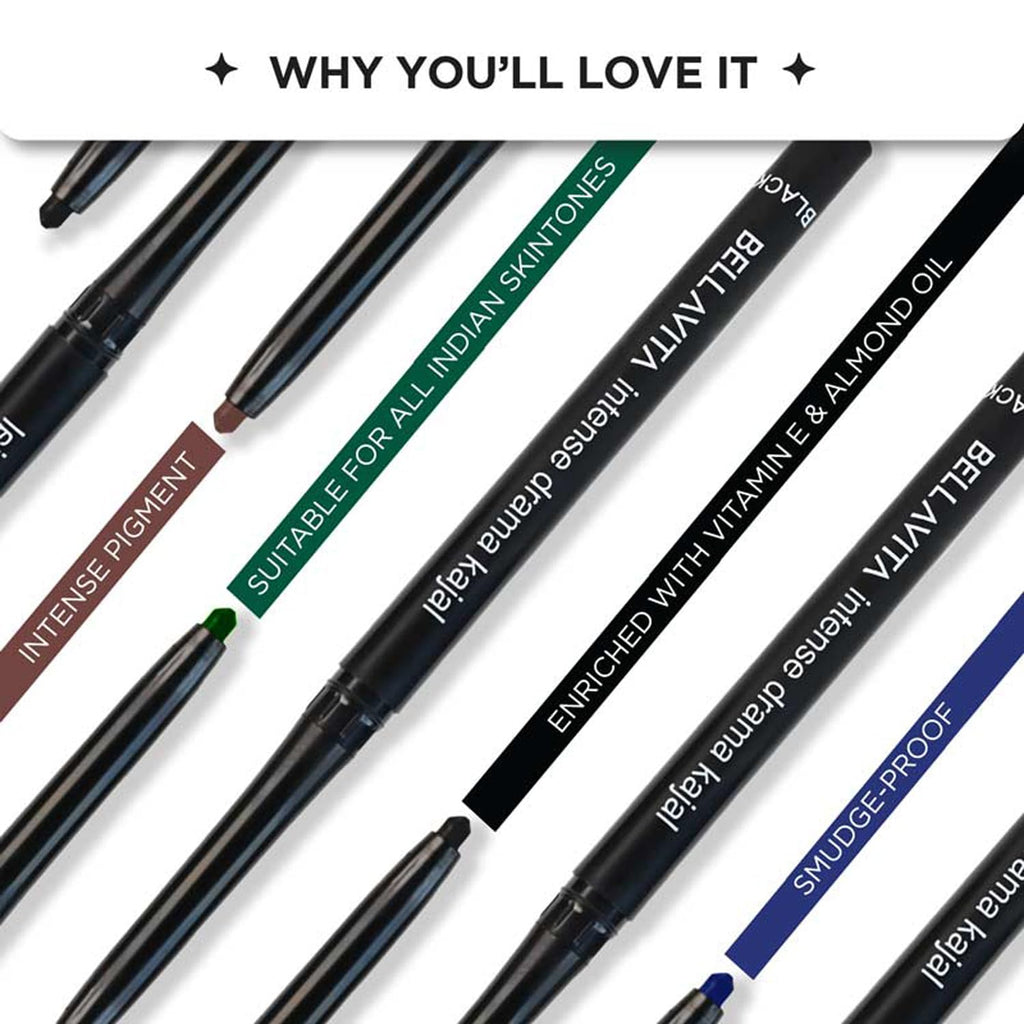 BELLAVITA Intense Drama Waterproof Eyeliner, Black, Matte Finish, Smudge - Proof, Fast - Drying, Felt Tip Applicator, Enriched with Biotin, 3.5 ml - Vamzn#