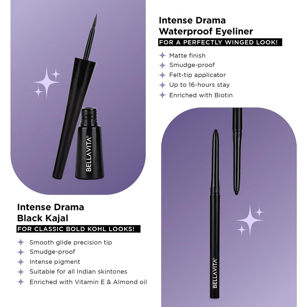 BELLAVITA Intense Drama Waterproof Eyeliner, Black, Matte Finish, Smudge - Proof, Fast - Drying, Felt Tip Applicator, Enriched with Biotin, 3.5 ml - Vamzn#