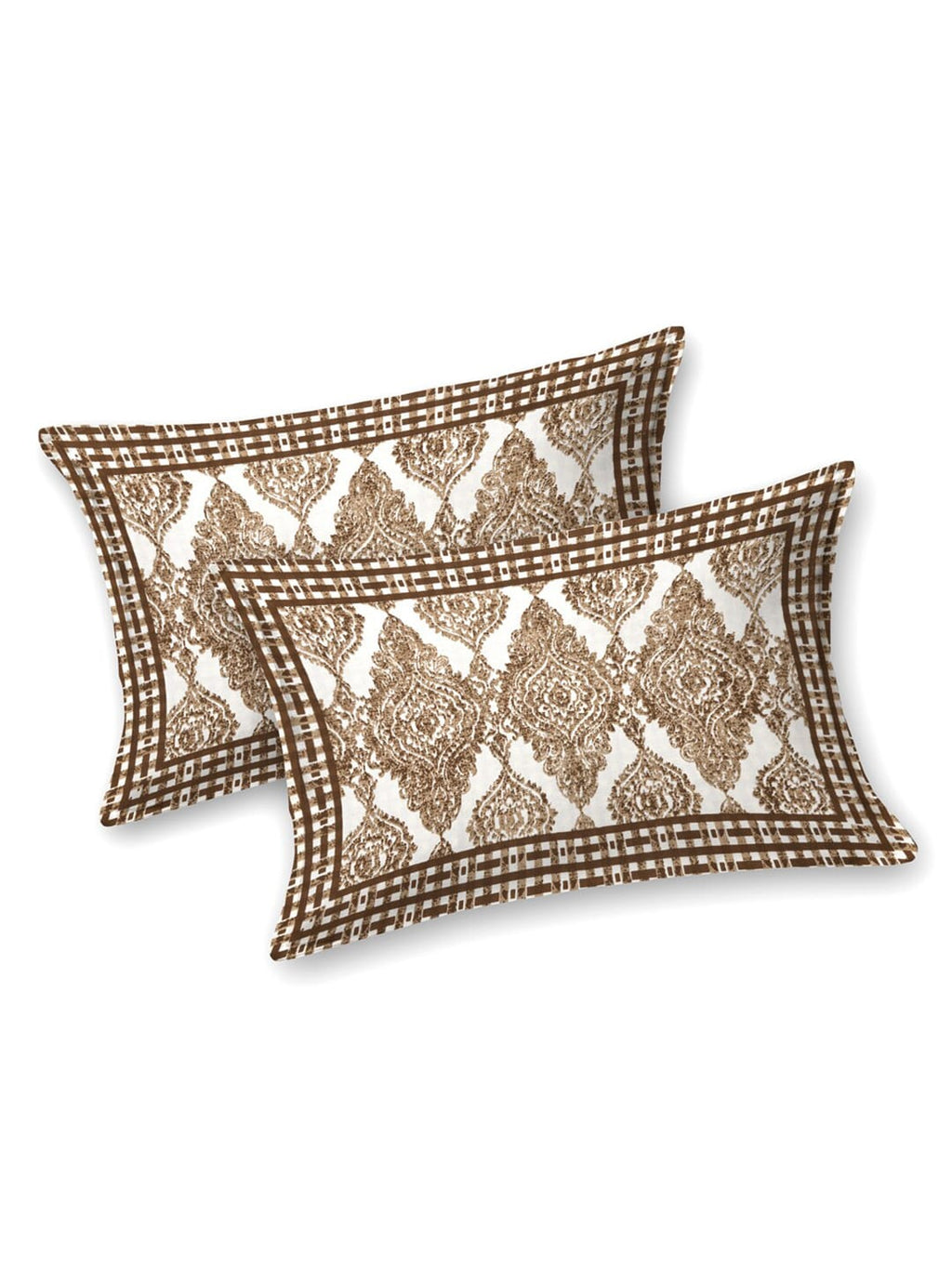 Sangria Brown & White Printed Cotton 210TC Double King Bedsheet With 2 Pillow Covers