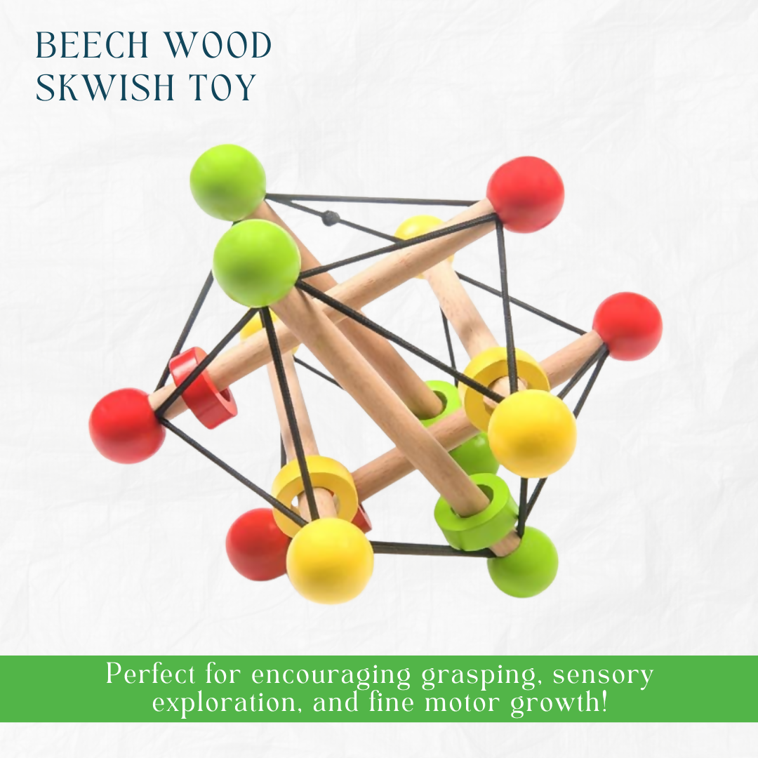 Nesta Toys Newborn Gift Set - Wooden Skwish Rattle, Clacker Rattle, Elephant & Car Teether