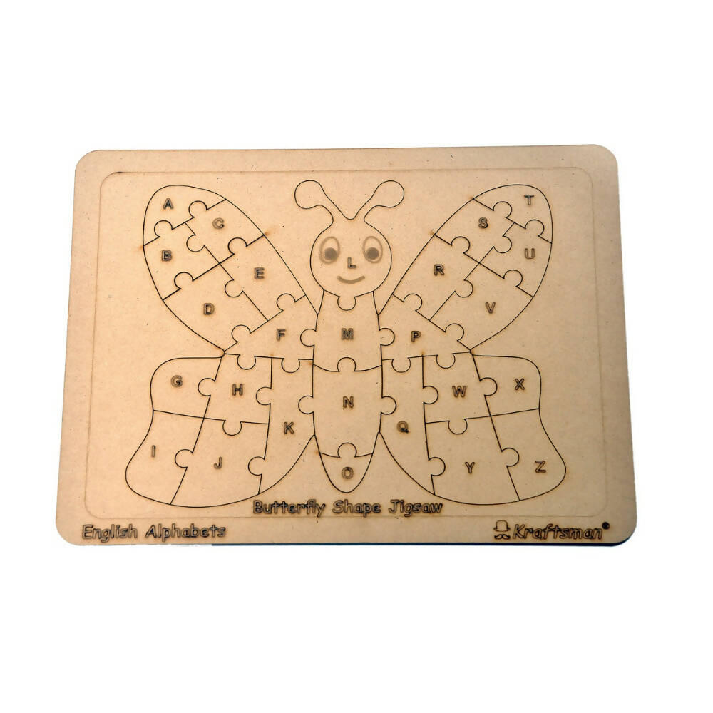 Kraftsman English Alphabets Wooden Jigsaw Puzzles Butterfly Shape Puzzle | Color Kit Included
