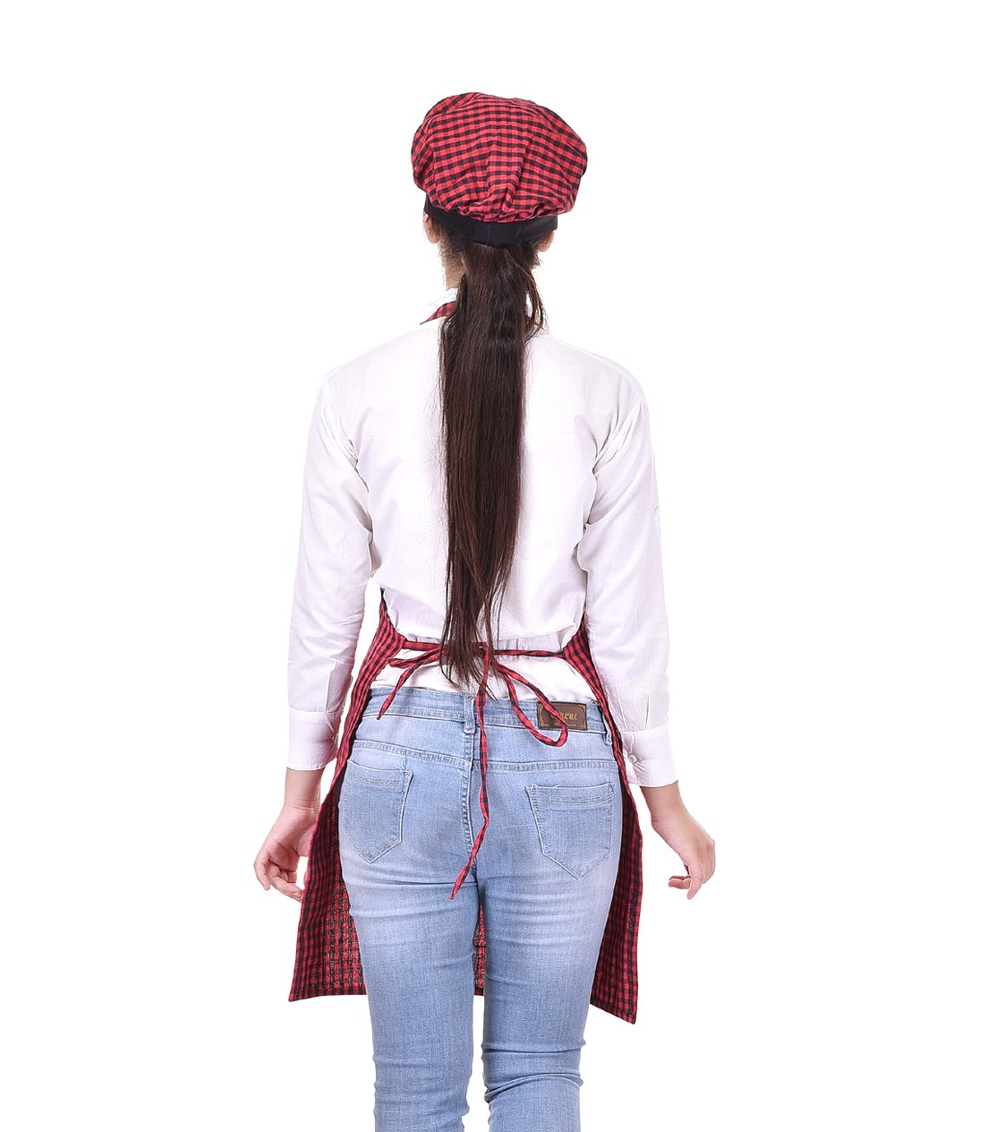 Red And Black Apron With Cap