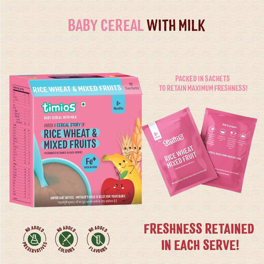 Timios Organic Rice Wheat Mixed Fruit Baby Cereal
