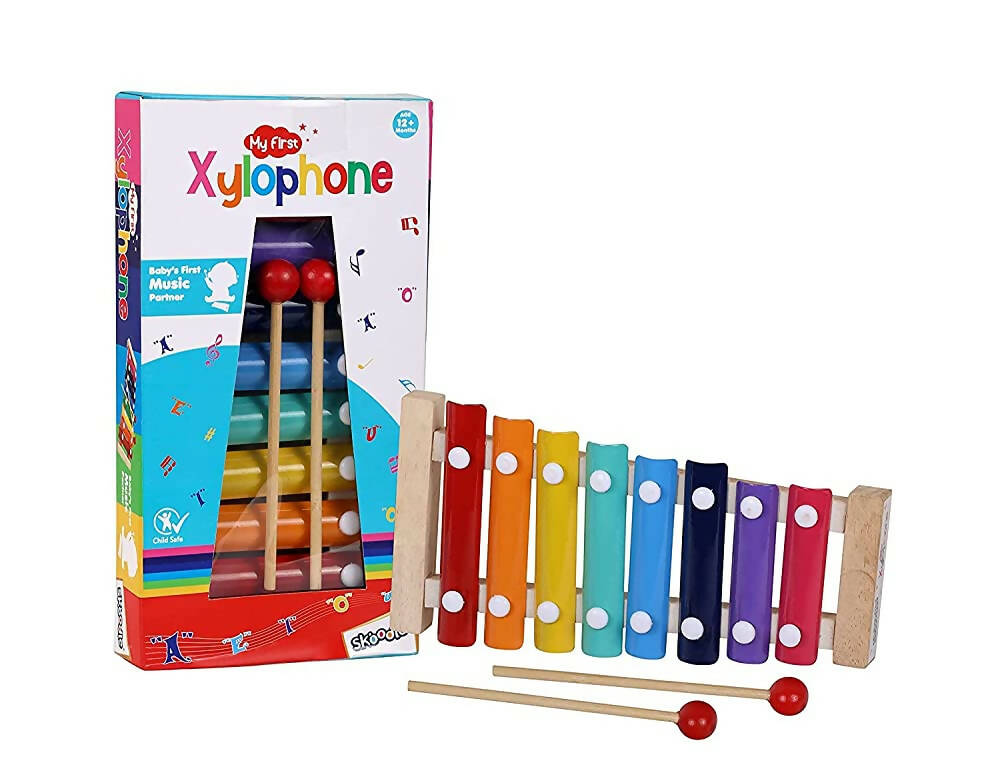 Skoodle My First Xylophone for Kids and Toddlers with Harmonica, Best Educational Musical Instrument with Wooden Mallets for Boys and Girls