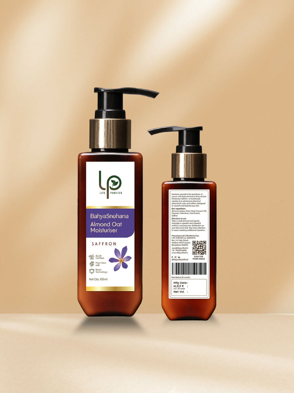 Life Purified Bahyasnehana Almond Oat Moisturiser - Body Lotion - Saffron