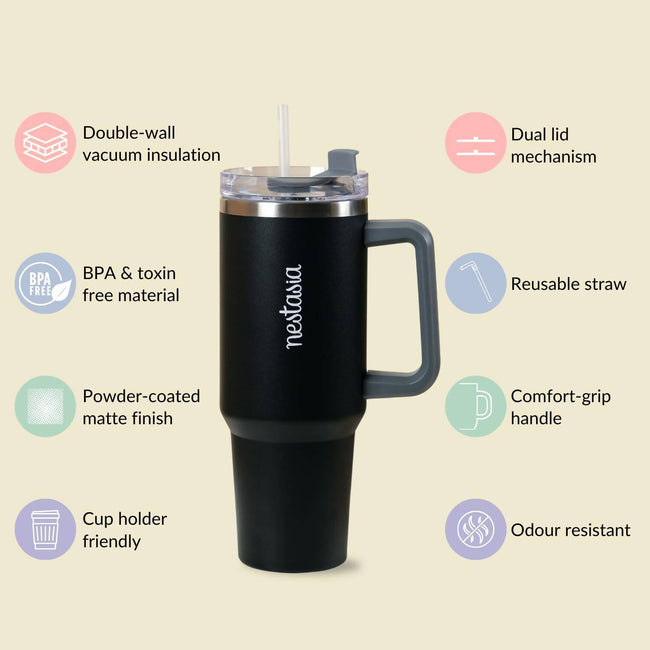 Nestasia Tumbler with Handle Straw & Lid - 1.2L (Black) Main Image