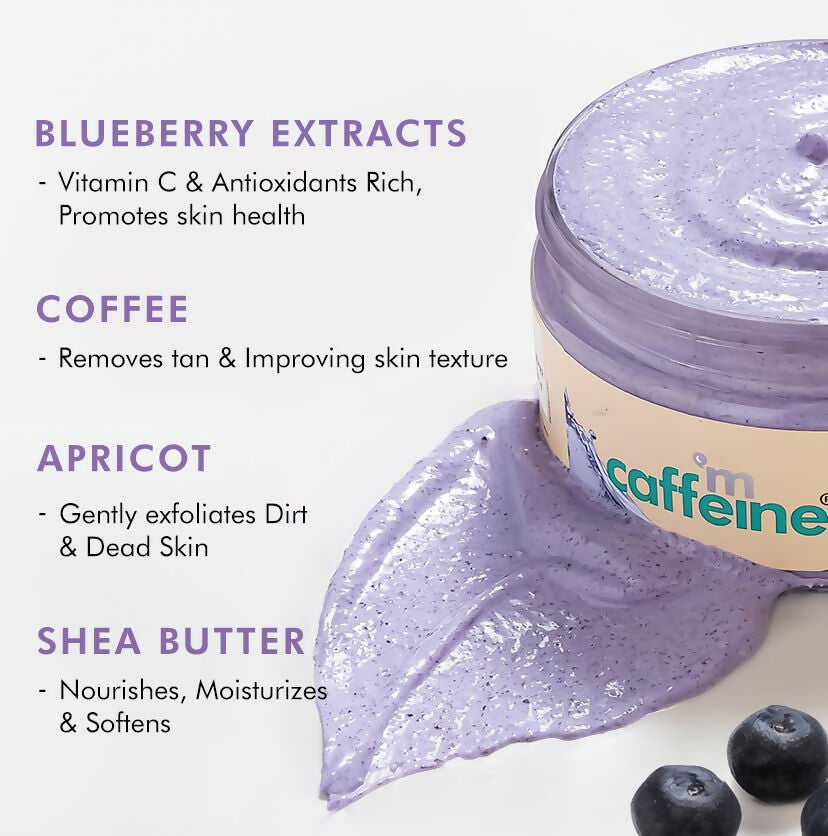 mCaffeine Blueberry Breeze Body Scrub, Exfoliates, Removes Tan, Fruity Blueberry Aroma