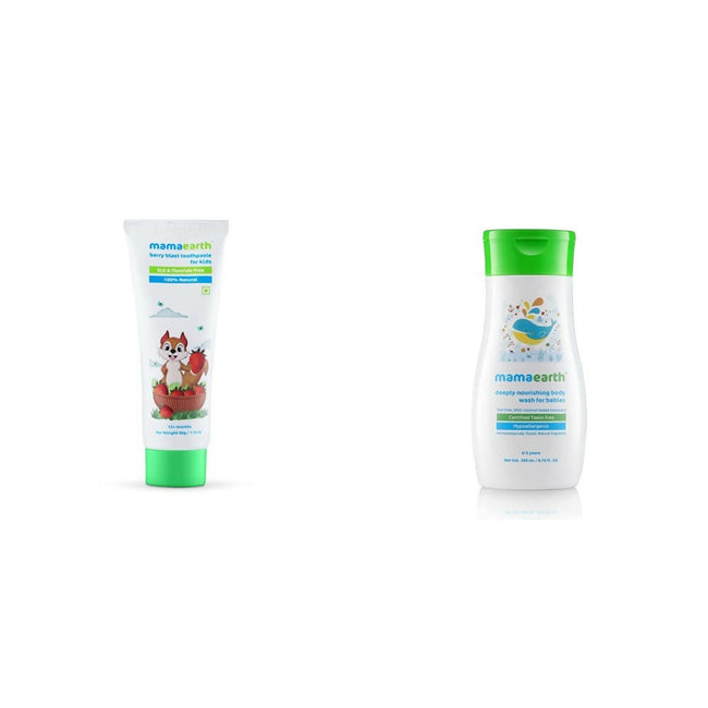 Mamaearth Natural Berry Blast Kids Toothpaste & Deeply Nourishing Wash for Babies Hover Image