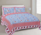 Rudra Bazaar Red Blue 210 TC Cotton Double King Bedsheet With 2 Pillow Covers