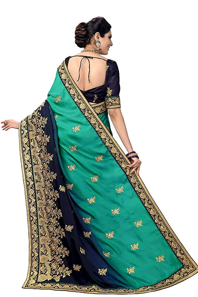 Sarvadarshi Fashion Women's Blue Barfi Silk Heavy lace Embroidery work Saree With blouse piece