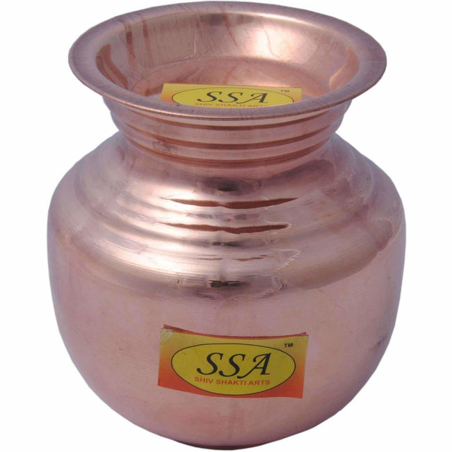 Handmade Pure Copper Kalash Lota With Lid Copper Kalash  (Height: 6.5 inch, Brown) Hover Image