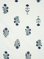 Rajasthan Decor Cream-Coloured & Blue Ethnic Motifs 180 TC Cotton 1 King Bedsheet with 2 Pillow Covers