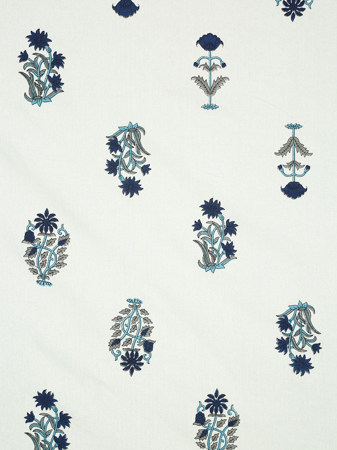 Rajasthan Decor Cream-Coloured & Blue Ethnic Motifs 180 TC Cotton 1 King Bedsheet with 2 Pillow Covers