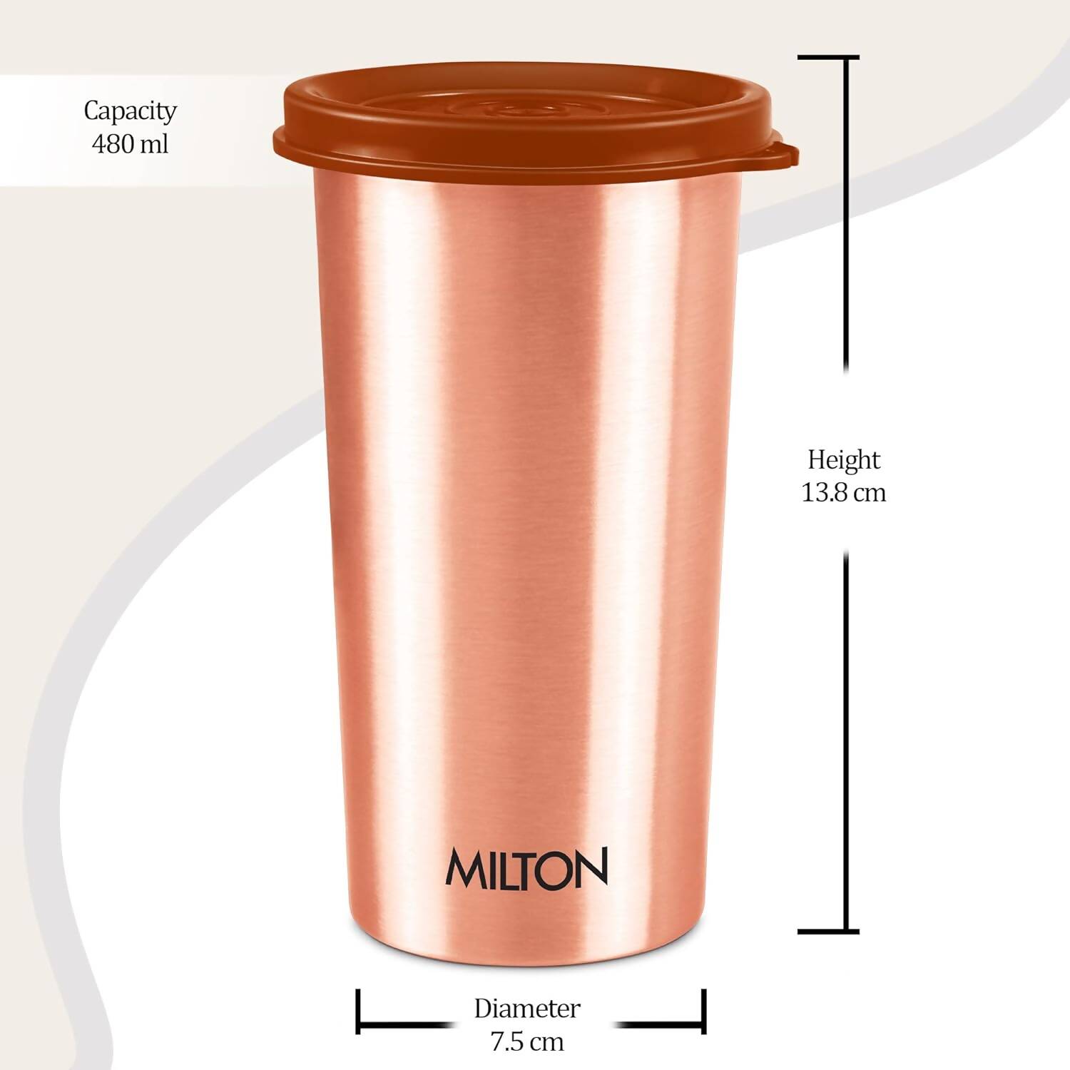 Milton Copper Drinking Water Tumbler with Lid - 480ml