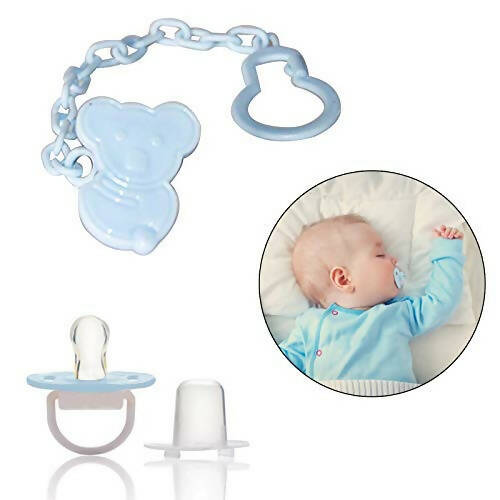 Safe-O-Kid Animal Design Silicone Pacifier/Soother With Holder Chain And Clip, Blue Bear