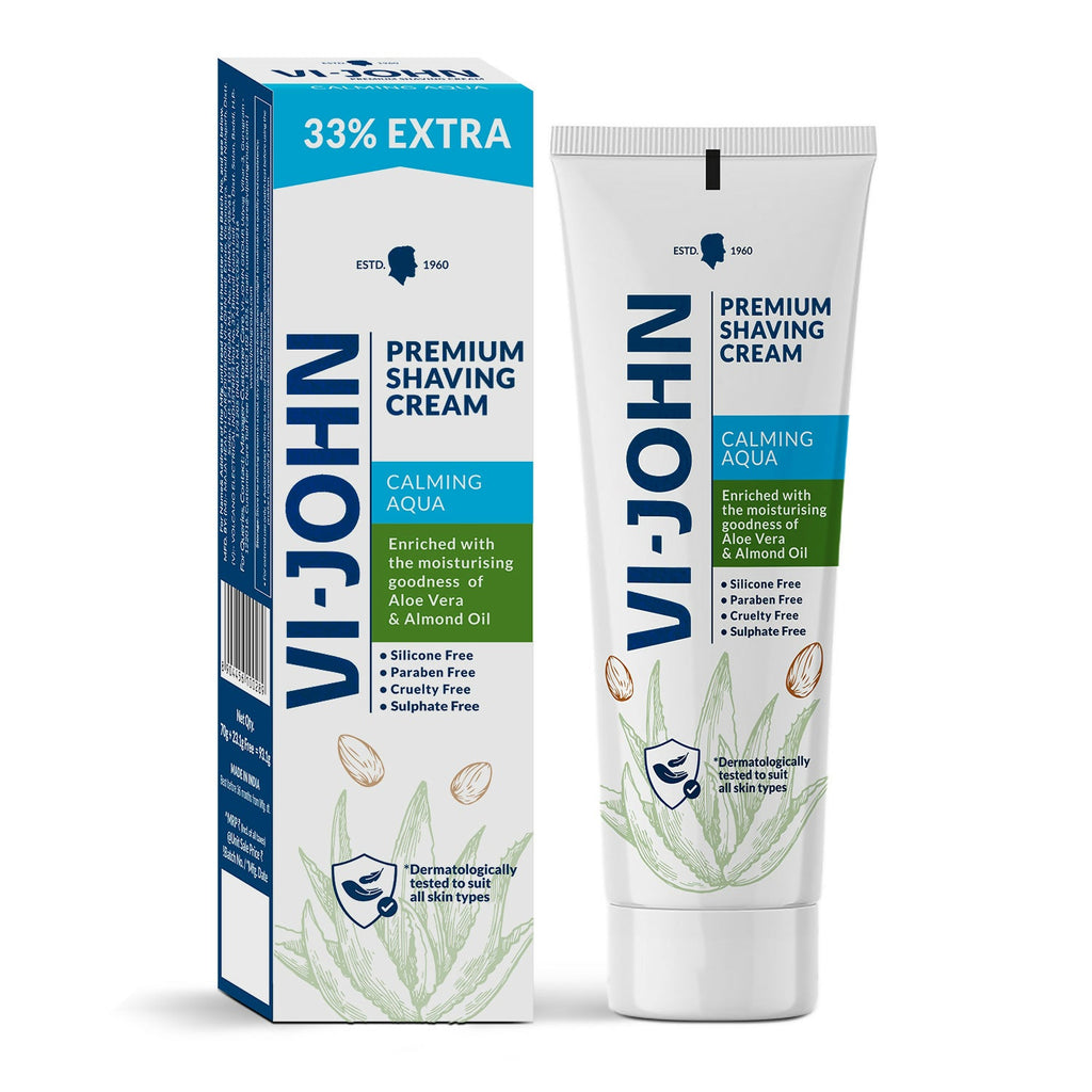 VI-JOHN Dermatologically Tested Premium Claming Aqua Shaving Cream Enriched with Aloevera & Almond Oil free From Silicone,Paraben & Mineral Oil