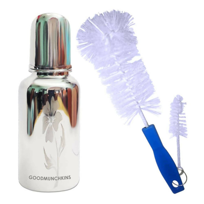 Goodmunchkins Stainless Steel Baby Feeding Bottle 304 Grade for Infants/Toddlers with Bottle Cleaning Brush-220ml - Limited Time Offer Hover Image