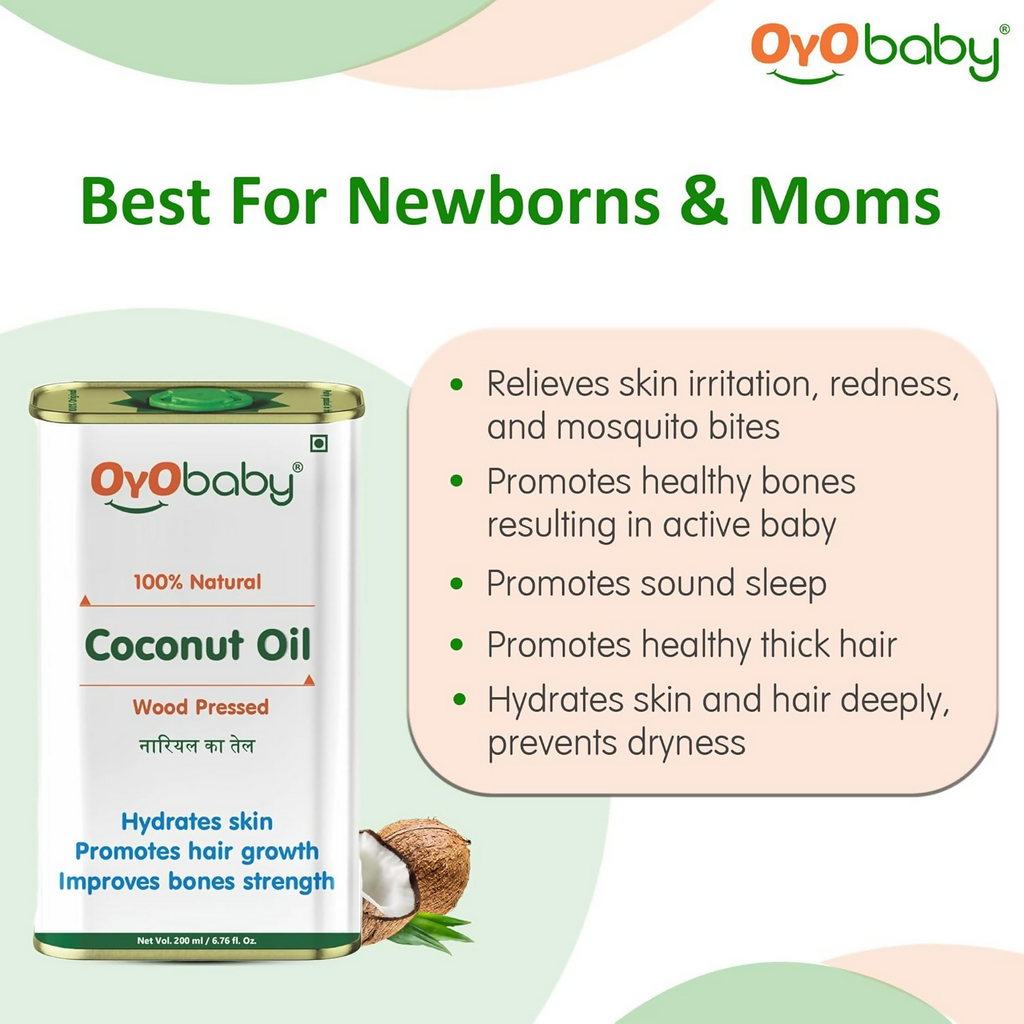 Oyo Baby 100% Natural Baby Oil For New Born Wood Pressed Coconut Baby Hair Oil