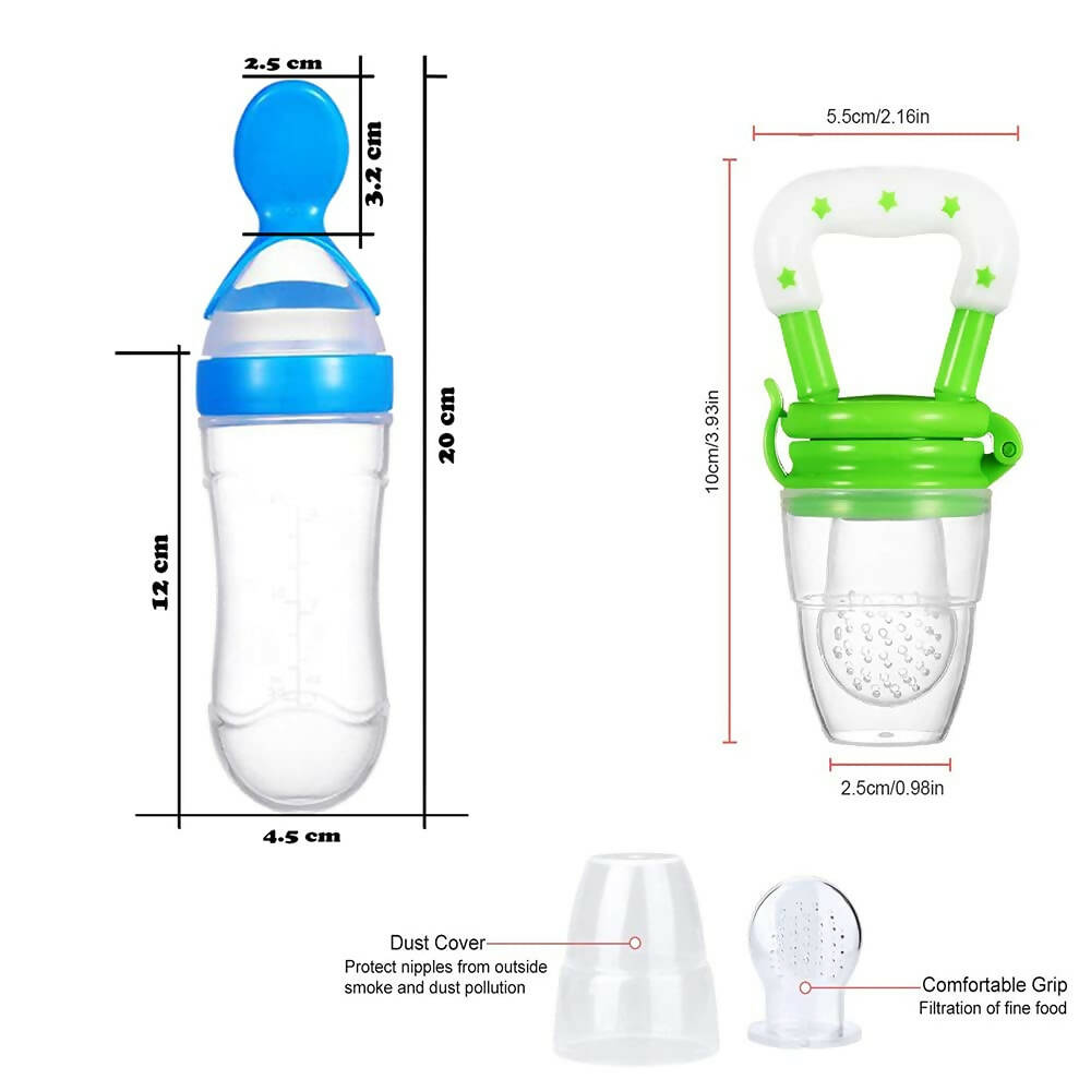 Goodmunchkins Silicone Spoon Food Feeder & Fruit Feeder for Toddlers Food Grade Silicone Bottle 90ml-Blue