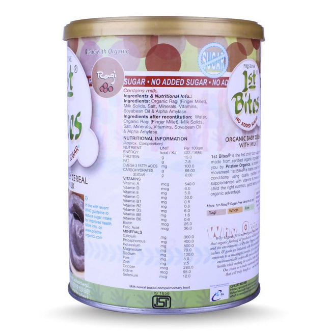 Pristine 1st Bites Organic Ragi Baby Cereal Stage-1 Tin Main Image